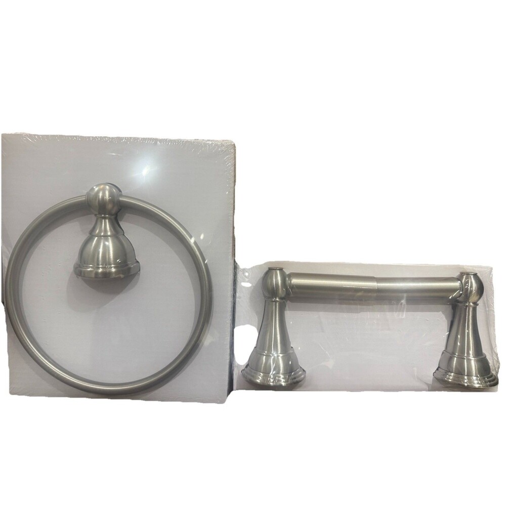 Glacier Bay Mandouri Towel Ring & Varina Paper Holde  Brushed Nickel New
